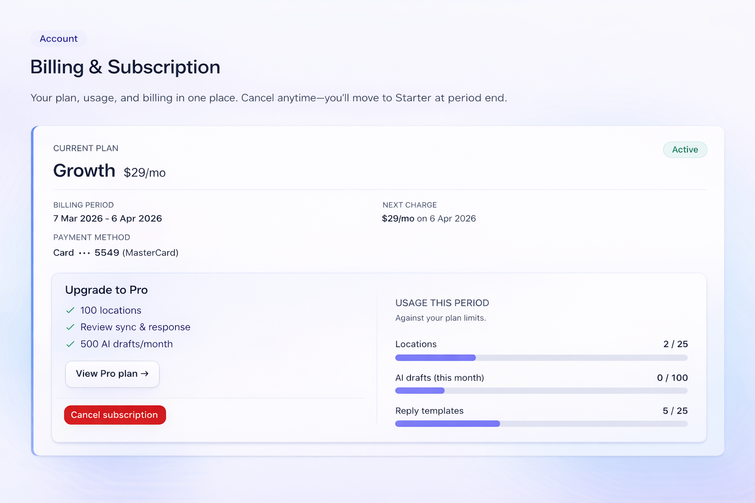 Billing & subscriptions